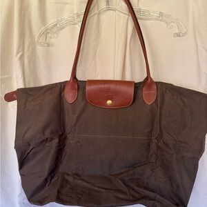 Longchamp Le Pliage Tote with Tan Leather Trim